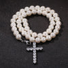 갤러리 뷰어, 8mm Men Pearl Necklace Cross Pendant - Buulgo에 이미지 로드