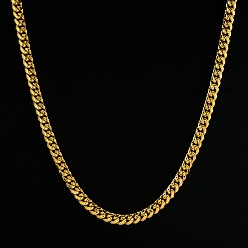 8mm Stainless Steel Cuban Chain in Gold - Buulgo