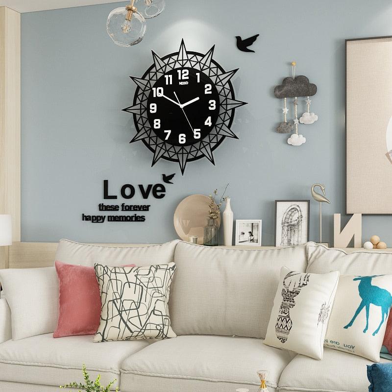 3D Geometric Large Wall Clock Modern Design With Wall Stickers - Buulgo