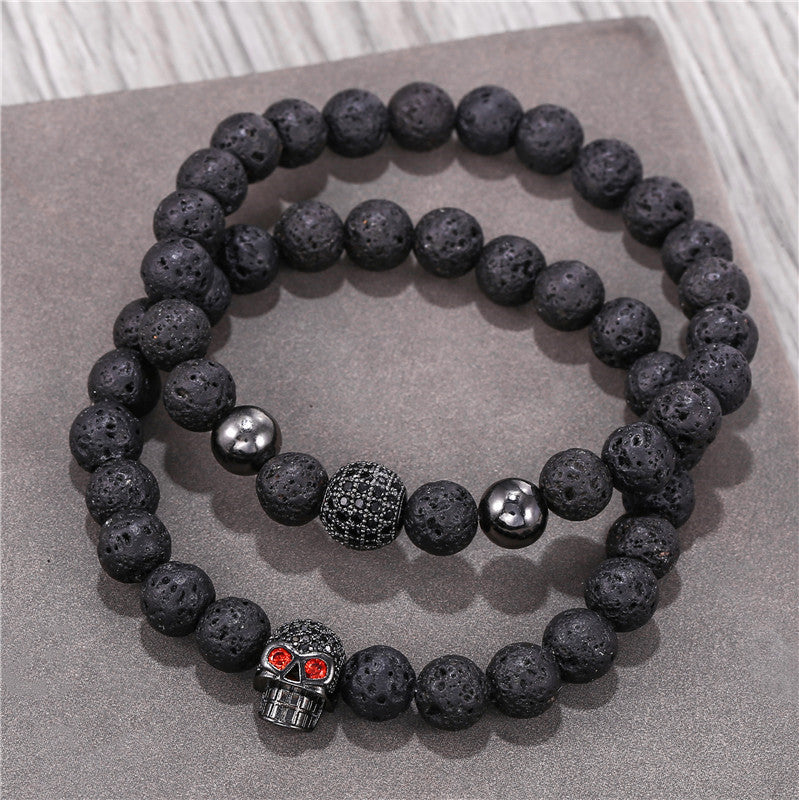 Lava Stone Bead Skull Stretchable Bracelet - Buulgo