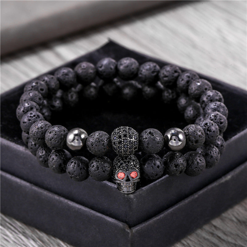 Lava Stone Bead Skull Stretchable Bracelet - Buulgo