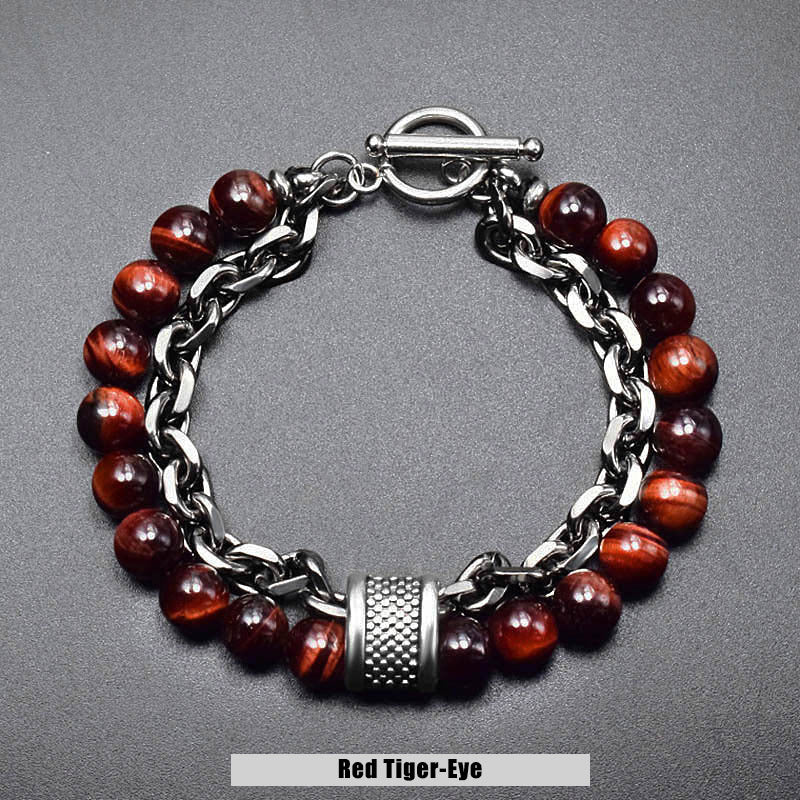 Natural Stone Bead Chain Link Toggle Clasp Bracelet - Buulgo