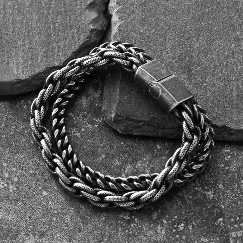 Punk Blackened Stainless Steel Braided Bracelet - Buulgo