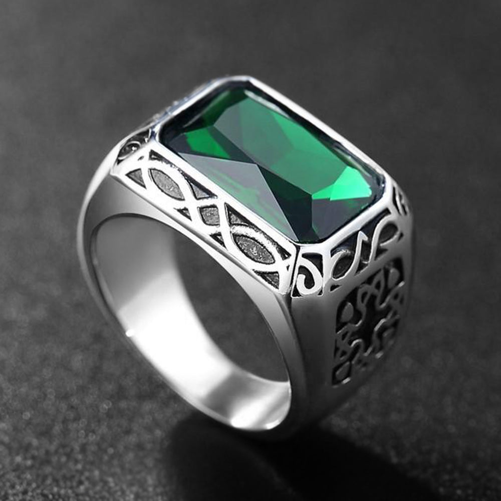 Emerald Inlaid Stainless Steel Ring - Buulgo